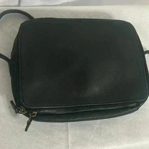 FOSSIL Vtg 90's Black Leather Small Crossbody WALLET ID INSIDE Bag Tote Purse - Picture 7 of 9